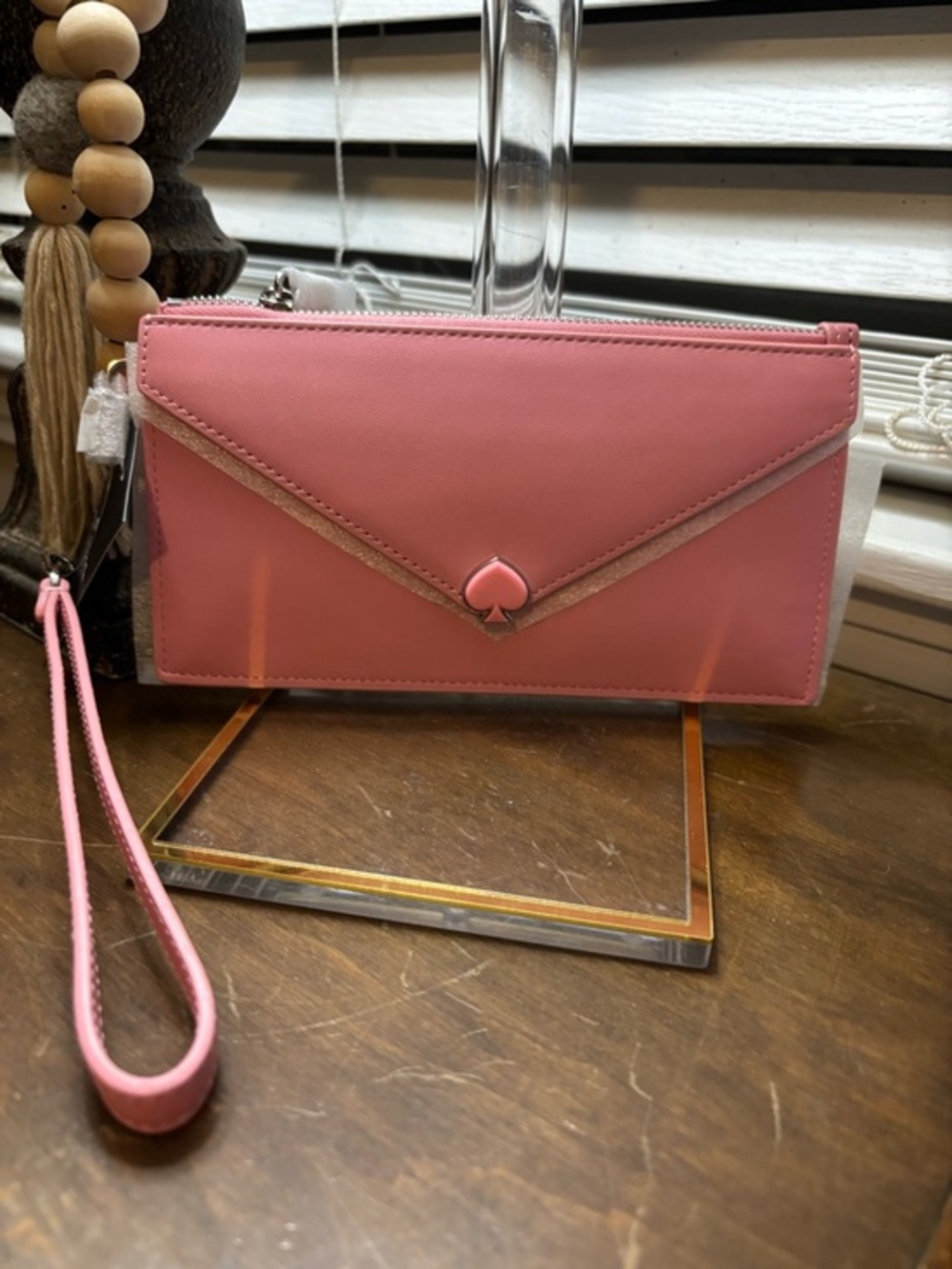 kate spade Pink Envelope Wristlet Clutch with Heart Spade Accent
